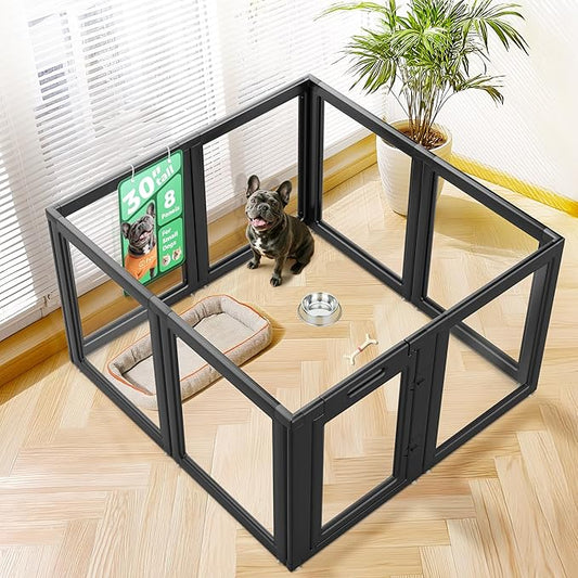 FXW AuraSpace Acrylic Indoor Dog Playpen for Small and Medium Dogs, 30 Inch, 8 Panels, Black