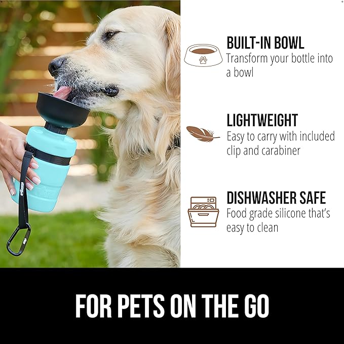 GORILLA GRIP Dog Water Bottle, Portable Water Bowl Dispenser for Dogs, 12 oz Leak Proof Pet Travel Squeeze Bottles, Food Grade Silicone, Puppy Essentials, Hiking Camping Trip Accessories, Turquoise