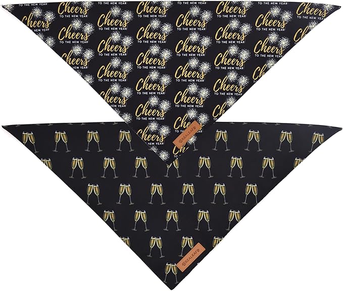 Realeaf New Year Dog Bandanas 2 Pack, Cheers to The New Year Dog Scarf for Boy and Girl, Premium Durable Fabric, Holiday Bandana for Small and Medium Dogs Cats Pets (Small)