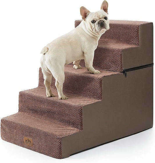 Dog Stairs for Small Dogs, 5 Tier Removable Wider Pet Stairs for Couch and Bed, 23.6" H Non-Slip Dog Steps for Puppies and Old Cats with Support Board, 19.7x29.5x23.6 inch, Brown