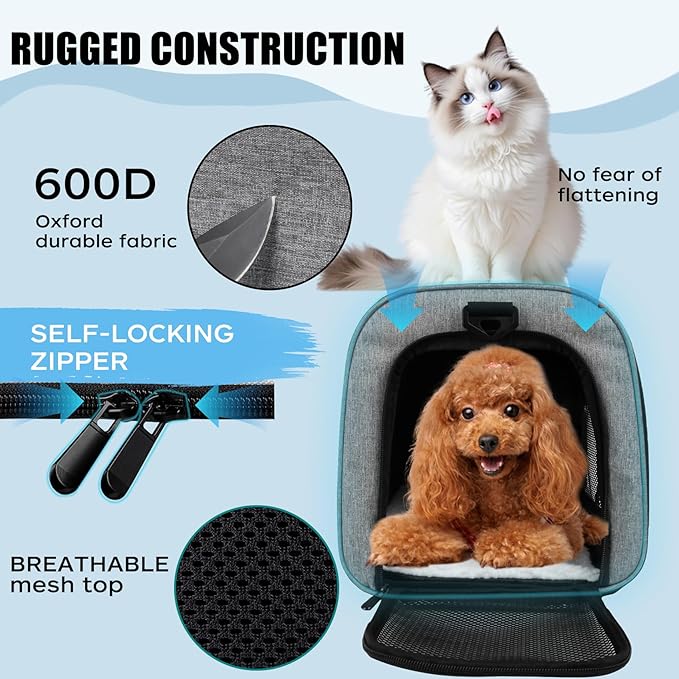 Carriers Soft-Sided Pet Carrier Case for Small Medium Cats Dogs Puppy Under 15 lbs,Airline Approved Cat Carrier with 4 Ventilated Windows (Medium,Grey&Black)