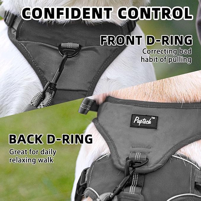 PUPTECK Escape Proof Dog Harness and Leash Set Upgraded No Pull Reflective Dog Vest with Lift Handle, Easy Control Pet Harness for Medium Large Dogs Training Walking Running