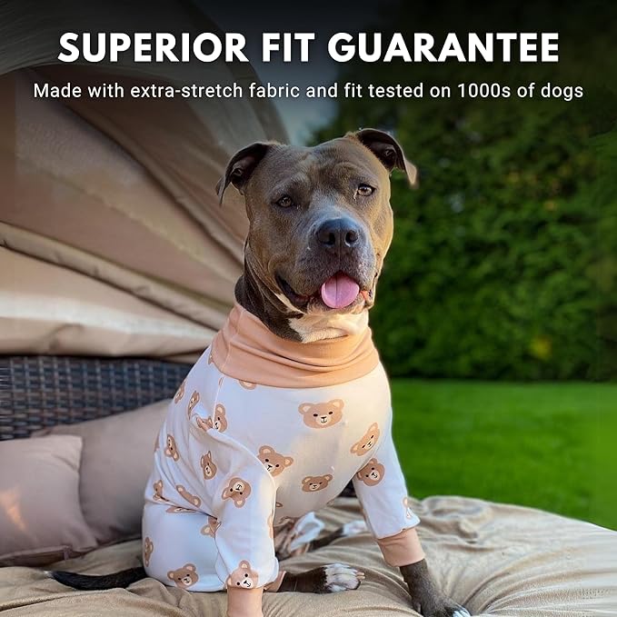 Spark Paws Dog Pajama, Dog Recovery Suit Male, Onesie, Ultra-Soft and 4-Way Stretch, for Small Medium and Large Breeds - Bear Beige - S