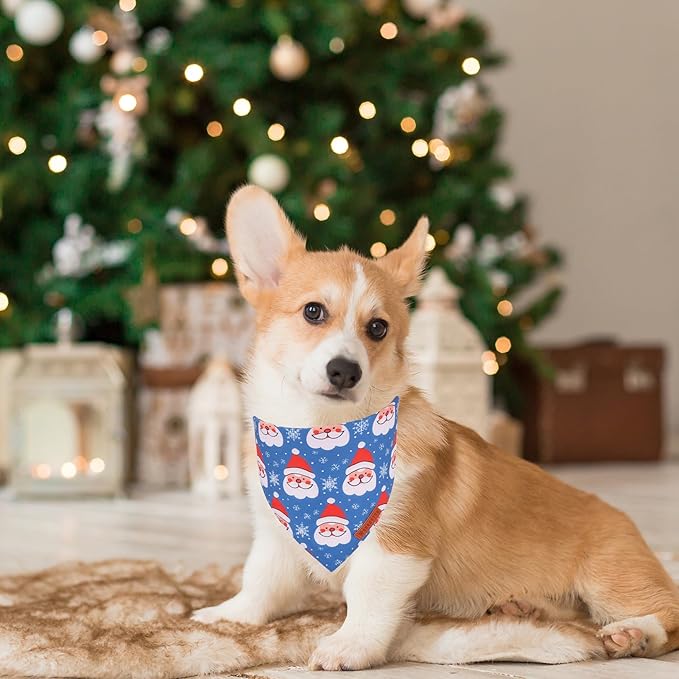 ADOGGYGO Christmas Dog Bandanas 2 Pack, Reversible Triangle Santa Snowman Pet Xmas Scarf, Adjustable Fit Christmas Bandanas for Medium Large Dogs Pets (Large)