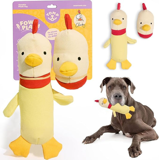 Yomp Chicken Dog Toy – Durable Stuffed, No Squeaker Dog Toys with Natural Canvas and Crinkle Paper – Interactive Stuffed Animal for Dogs (2-Piece Clucky Set)