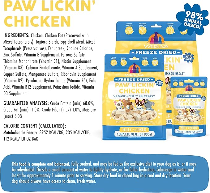 Weruva Dog Freeze Dried, Paw Lickin' Chicken with Chicken Breast, 1oz Bag
