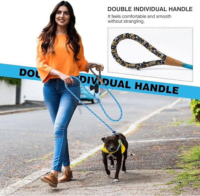 lynxking Slip Lead Dog Leash Reflective, Heavy Duty Comfortable Strong Rope Leash for Large Medium Small Dogs No Pull Training (Light Blue, Large 1/2in x 6ft-Slip Lead)