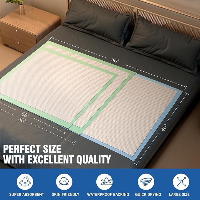 Bed Pads Disposable 40"X60" Chucks Pads Oversized Underpads with 200 Gram, Super Absorbent Pee Pads Disposable Mattress Pads Incontinence Pads for Adults, Elderly, Pets [100x150CM, 30pcs]