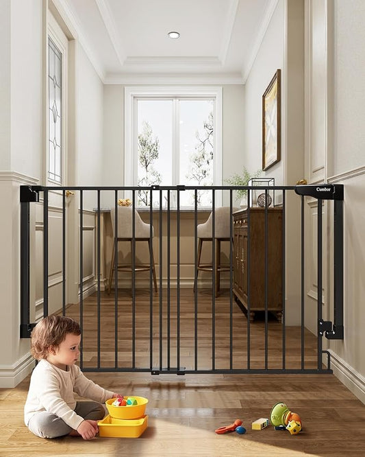 Cumbor Expandable 31.6-48" Baby Gate for Stairs, Wall-Mounted, 2-in-1 No Bottom Bar Dog Gate Indoor, Pet Gate for Doorways with Large Walk Thru Door, Child-Proof Safety Gate for Kids (Black)