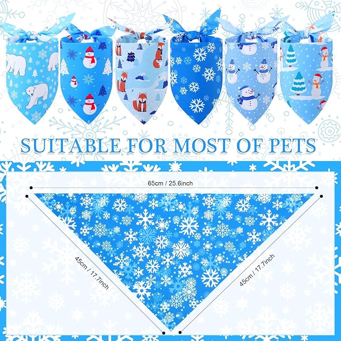 Abbylike 200 Pieces Winter Dog Bandanas Bulk Blue Snowflake Dog Bandanas for Pets Triangle Kerchief Scarf Bibs for Winter Pets Cats Party Costume Accessories (25.6 x 17.7 x 17.7)
