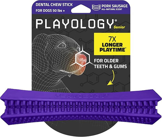 Playology Dog Toys | Dental Chew Stick Gentle on Gums | Jumbo Pork Sausage Scented Toy - Easy to Clean and Made from Non Toxic Materials