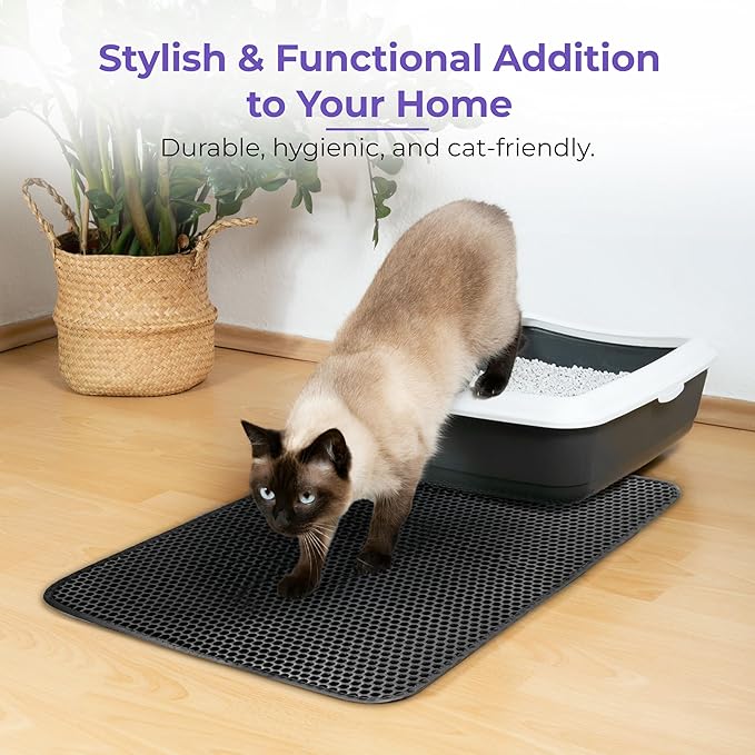 iPrimio Large Cat Litter Trapper Mat with Exclusive Urine/Waterproof Layer - Cat Litter Mat - Larger Holes with Urine Puppy Pad Option for Messy Cats - Soft on Paws and Light - 30" x 23" (Black) - 2pk