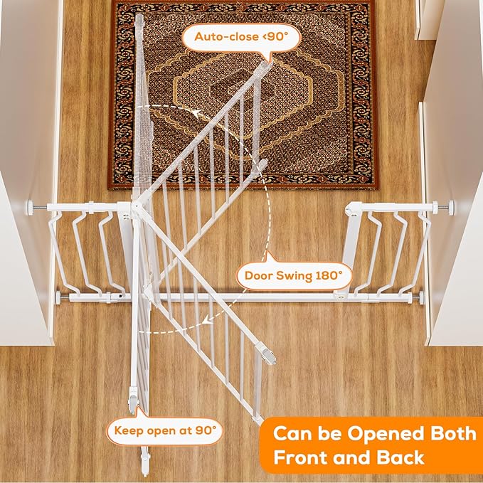 29-57" Baby Gate for Stairs, Baby Safety Essentials, Auto Close Gate for Doorways, Easy Install Pressure Mounted Dog Gate Indoor, Pet Gates for Dogs, White