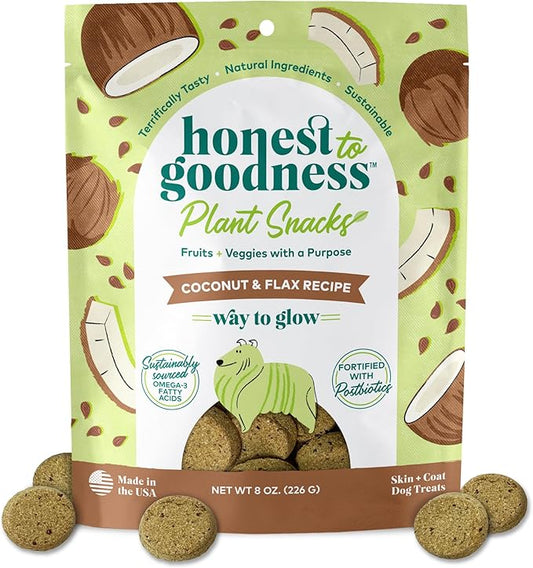 Honest to Goodness Plant Snacks Way to Glow Coconut & Flax Recipe Dog Treats, Enriched with Omega 3s & Postbiotics, 8oz