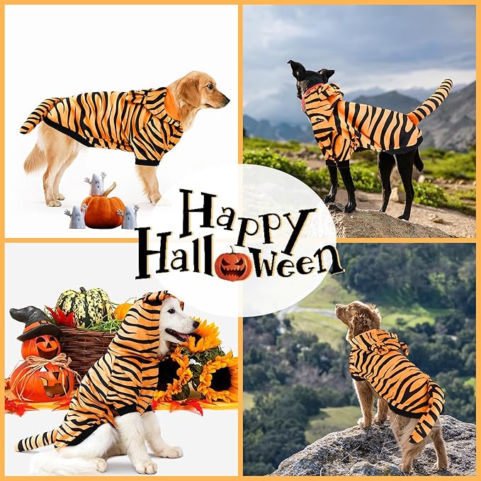NACOCO Halloween Dog Tiger Costume-Pet Cosplay Clothes Cat Coat Hoodie Outfits Warm Winter Apparel for Dog Small and Medium Cat(M)