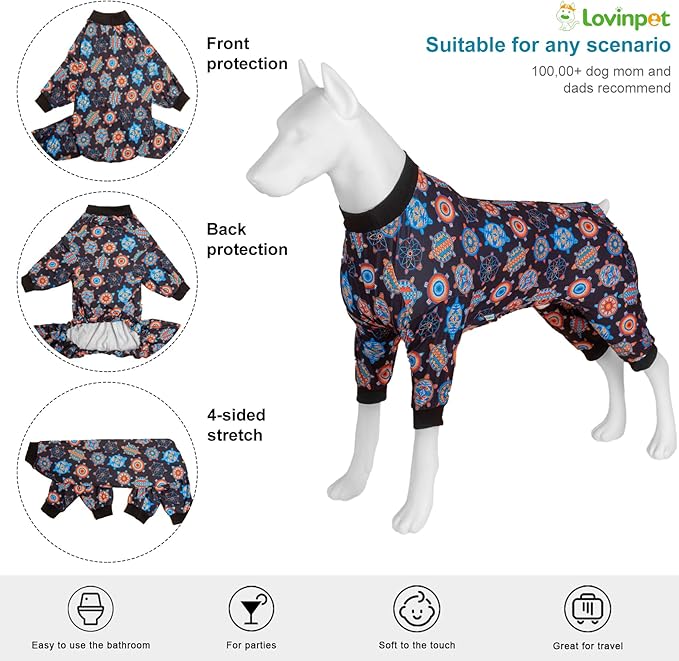 LovinPet Dog PJS Bodysuit for Medium Dogs - Wound Care, Surgery Recovery Pajamas for Dogs, Pitbull Onesie, Cotton Pullover Dog PJ's Cozy Stretchy Fabric, Pitbull Clothes,2XL
