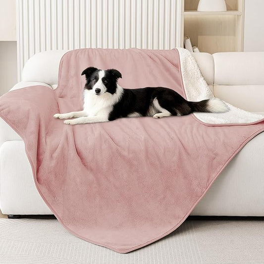 Smiry Waterproof Dog Bed Blanket, Leakproof Pet Throw Blanket for Bed Couch Sofa, Reversible Sherpa Fleece Furniture Protector Cover for Small Medium Large Dogs Cats (Dusty Pink, 40x57 inches)