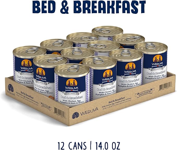 Weruva Classic Dog Food, Bed & Breakfast with Chicken, Egg, Pumpkin & Ham in Gravy, 14oz Can (Pack of 12)