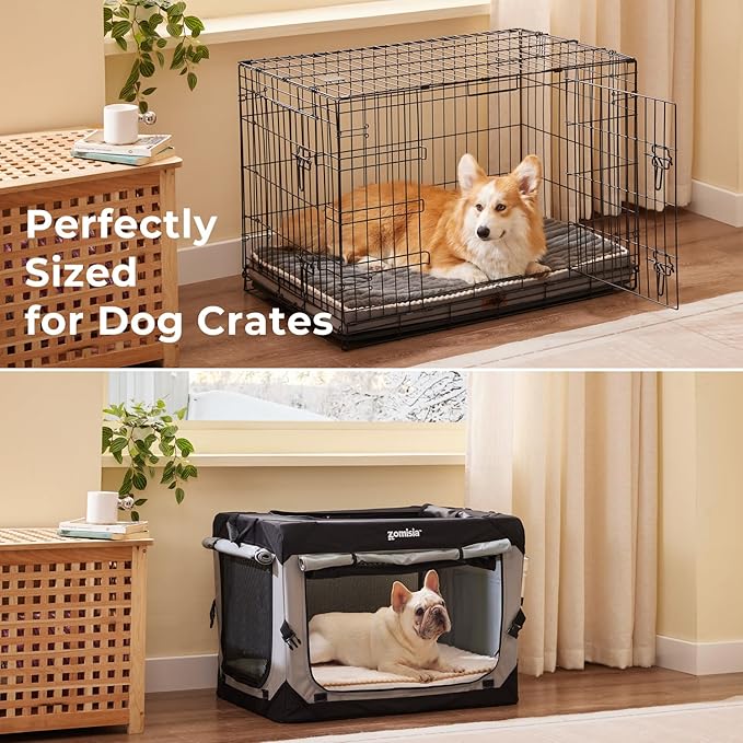 Orthopedic Dog Crate Bed for Large Sized Dog - Waterproof Puppy Bed for 36 Inch Kennel with Removable Washable Corduroy Cover, Support with Egg Crate Foam Filling, Grey