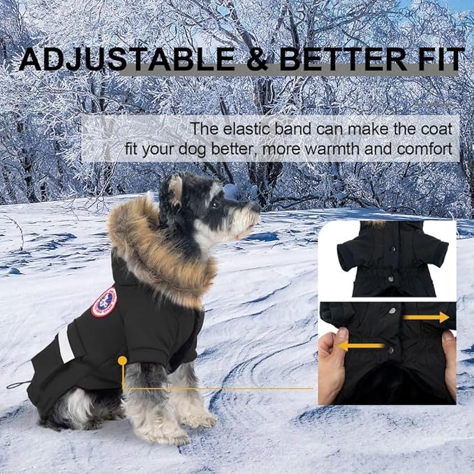 PINA Dog Coats - Waterproof, Warm Winter Jacket with Faux Fur Hood & Pocket
