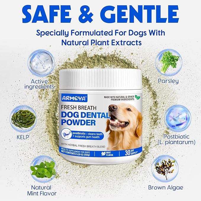 Dog Teeth Cleaning Powder - Dental Powder for Dogs Teeth - Plaque Removal - Supports Gum Health - Tartar Remover with Natural Herb