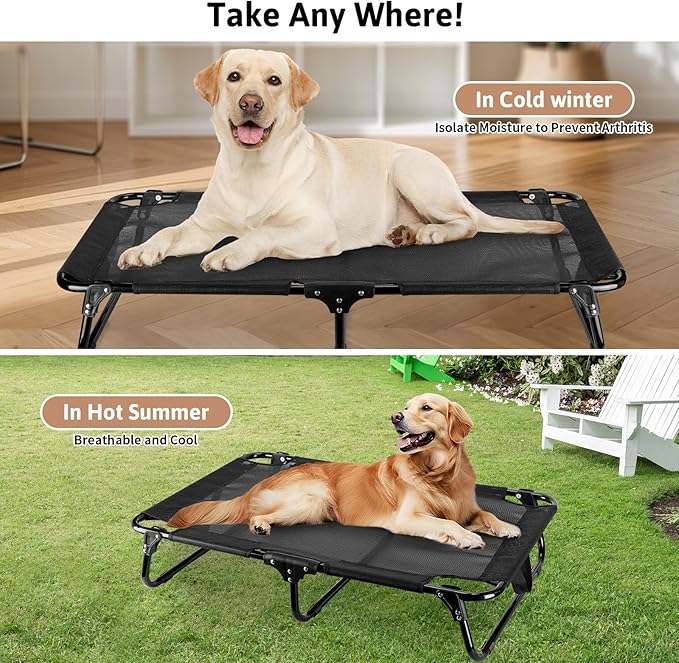 Elevated Dog Bed, Foldable Pet Beds with No Assembly, Cooling Raised Bed with Breathable Mesh, No-Slip Feet Durable Cots Bed for Indoor & Outdoor Use, Black (M:36"x23"x7")