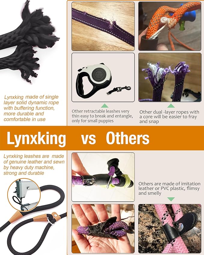 lynxking 8 FT Dog Leash Slip Lead 2 Pack Strong Heavy Duty Braided Dog Training Leash No Pull Training Lead Leashes for Medium Large and Small Dogs
