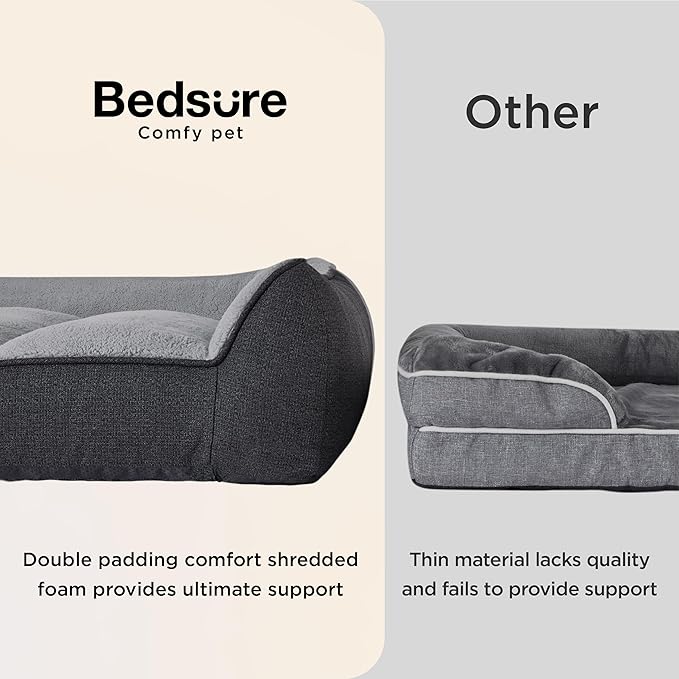Bedsure XL Orthopedic Dog Beds Large Sized Dog - Extra Thick Supportive Dogs Couch with Waterproof Washable Cover, Extra Large Comfort Pet Bed Sofa with Soft Plush Sherpa and Nonskid Bottom, Grey, 42"