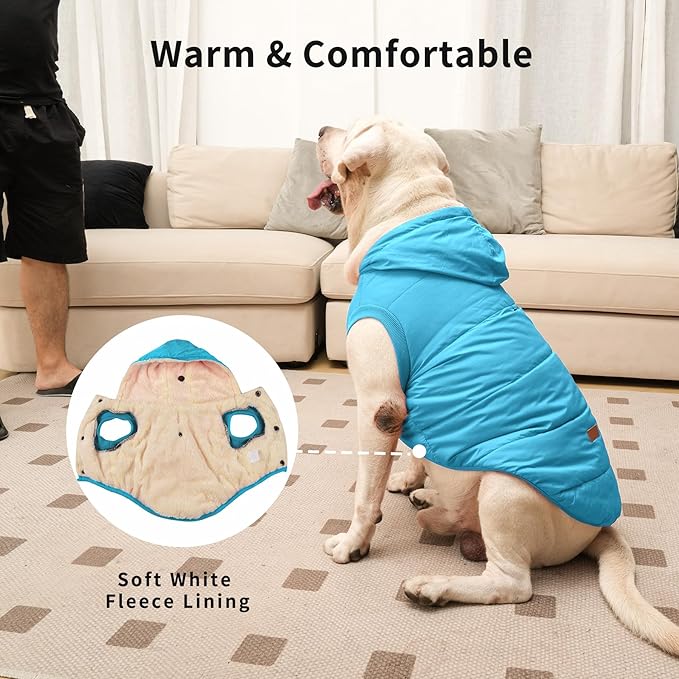 Fleece Lining Extra Warm Dog Hoodie in Winter for Large Dogs Jacket Pet Coats with Hooded,Light Blue XXL