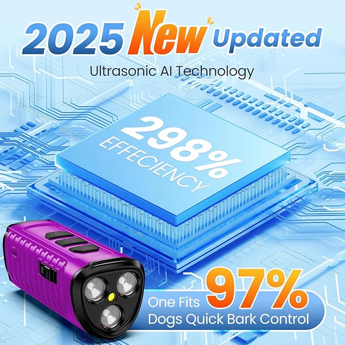 Dog Bark Deterrent Device, Anti Barking Device for Dogs 3X Ultrasonic to Stop Barking Neighbors Dog| 50ft Range, 5 Adjustable Modes, Flashlight & Beep | Safe & Effective for Small, Medium & Large Dogs