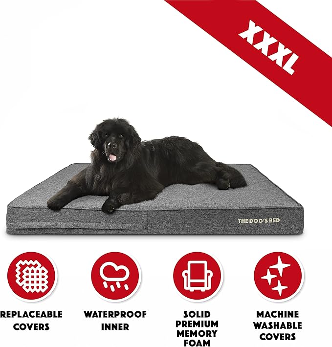 The Dog’s Bed Orthopedic Memory Foam Dog Bed, XXXL Grey Linen 64x44, Pain Relief for Arthritis, Hip & Elbow Dysplasia, Post Surgery, Lameness, Supportive, Calming, Waterproof Washable Cover