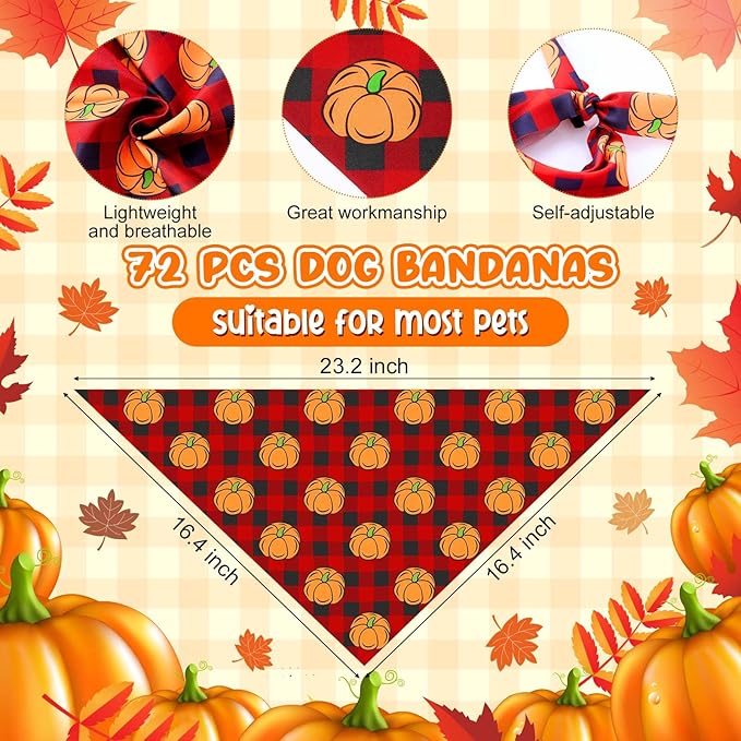 72 Pcs Fall Dog Bandanas Bulk Thanksgiving Triangle Scarf Cat Bibs Autumn Puppy Scarf Pet Bandanas for Puppy Cat Birthday Party Costume
