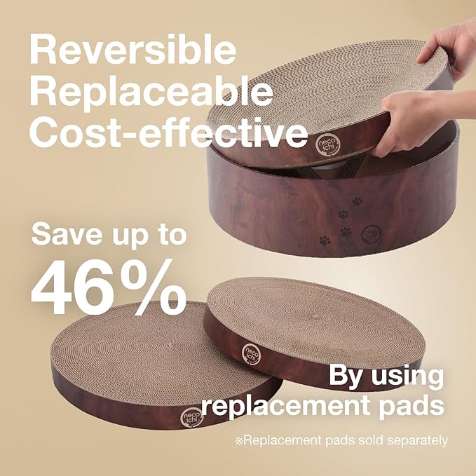 Necoichi Cat Scratcher Bowl for Indoor Cats - Cat Scratching Lounger with Reversible Usability and Extra Comfort for Lounge, Cardboard Bed Couch / (Regular, Dark Cherry)