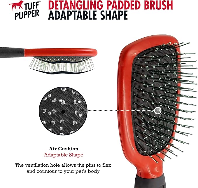 Tuff Pupper Stainless Steel Pin Brush for Long or Short Hair Pets - Detangling & Dematting Undercoat Brush for Dogs, Cats, and All Pets