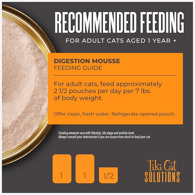 Tiki Cat Solutions Digestion Mousse, Chicken & Egg Recipe in Broth, Formulated to Support Healthy Digestion, Functional Wet Cat Food, 2.4 oz. Pouch (12 Count)