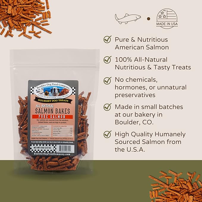 Boulder Dog Food Company All Natural Bits Dog Treats - Dog Treats Made in USA Only (Salmon, 8 oz)
