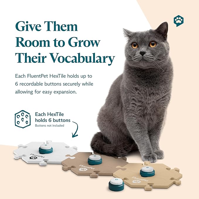 FluentPet HexTile - Light Beige | Accessory Dog and Cat Button Learning Kits | Can Hold Up to 6 Buttons | Soft, Durable, and Non-Slip | Gift for Pet Lovers | Comes in 12 Colors