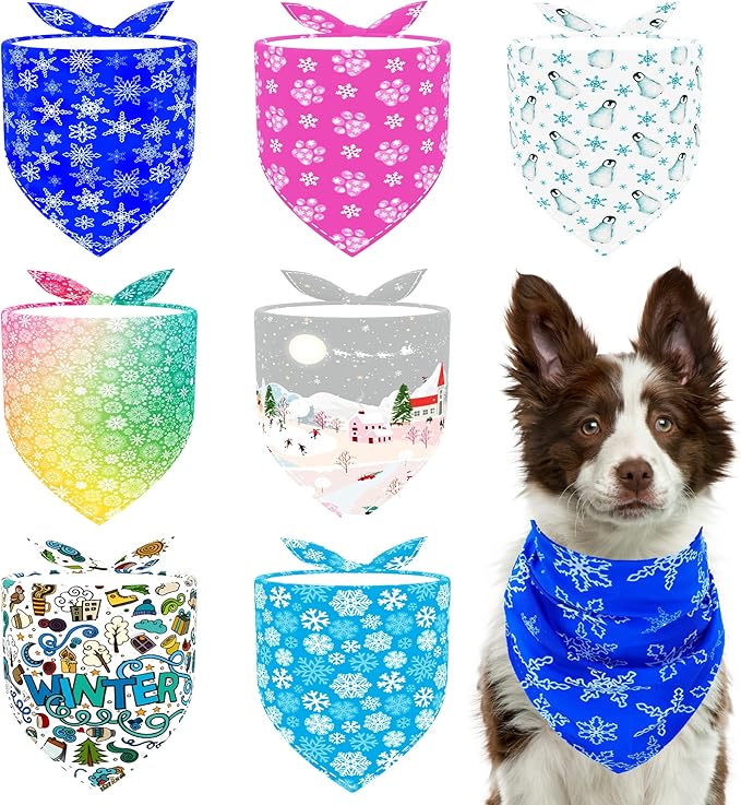 7 Pack Winter Dog Bandanas for Large Dogs Breed Sewing Hemming 33 Inch XL Dog Bandanas Adjustable Scarves Grooming L
