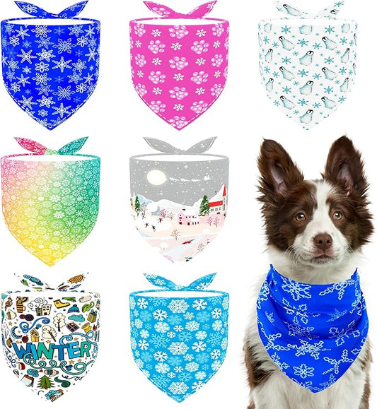 7 Pack Winter Dog Bandanas for Large Dogs Breed Sewing Hemming 33 Inch XL Dog Bandanas Adjustable Scarves Grooming L