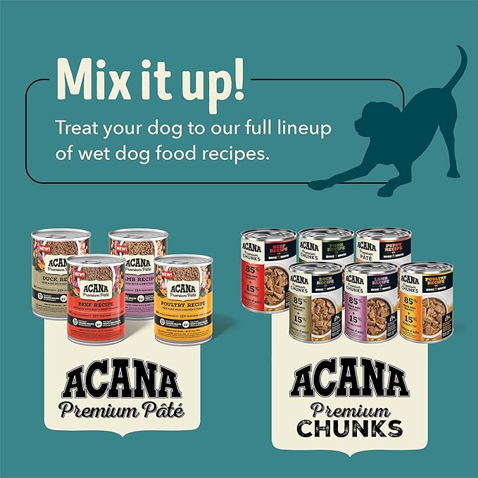 ACANA Premium Chunks in Bone Broth Grain-Free Wet Dog Food Variety Pack: Beef + Lamb Recipes 12.8oz Cans (6 Count, 3 of Each)