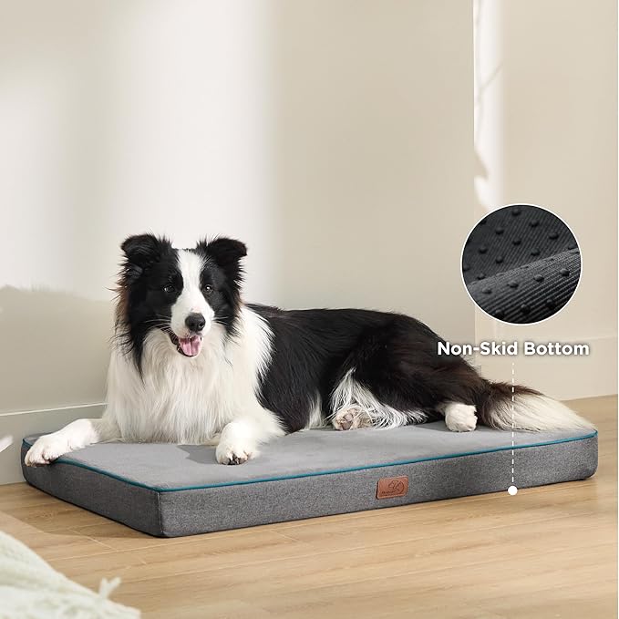 Bedsure Memory Foam Dog Beds Large Sized Dog - Orthopedic Pet Beds for Crate with Removable Washable Cover and Nonskid Bottom, Plush Flannel Fleece Top Pet Mat, Grey