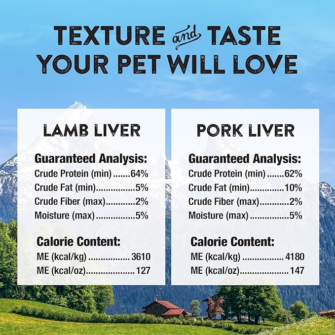 Northwest Naturals Raw Rewards Freeze-Dried Treats - Pork Liver (3 oz) & Lamb Liver (3 oz) Treats for Dogs & Cats - Healthy, 1 Ingredient, Human Grade Ingredients, All Natural