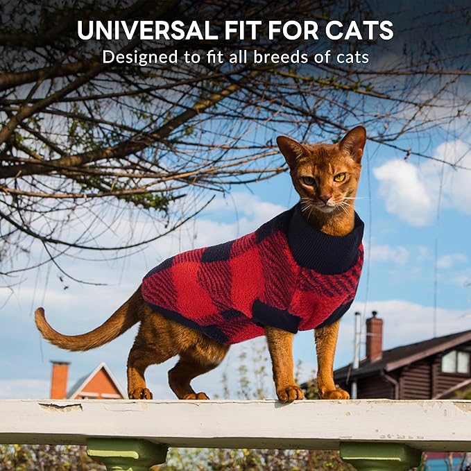 PUMYPOREITY Cozy Fleece Cat Sweater - Stretchy & Warm Knitted Cat Shirt, Super Soft Kitten Sweater, Machine Washable Pet Clothing for Comfort & Style, Red, XS