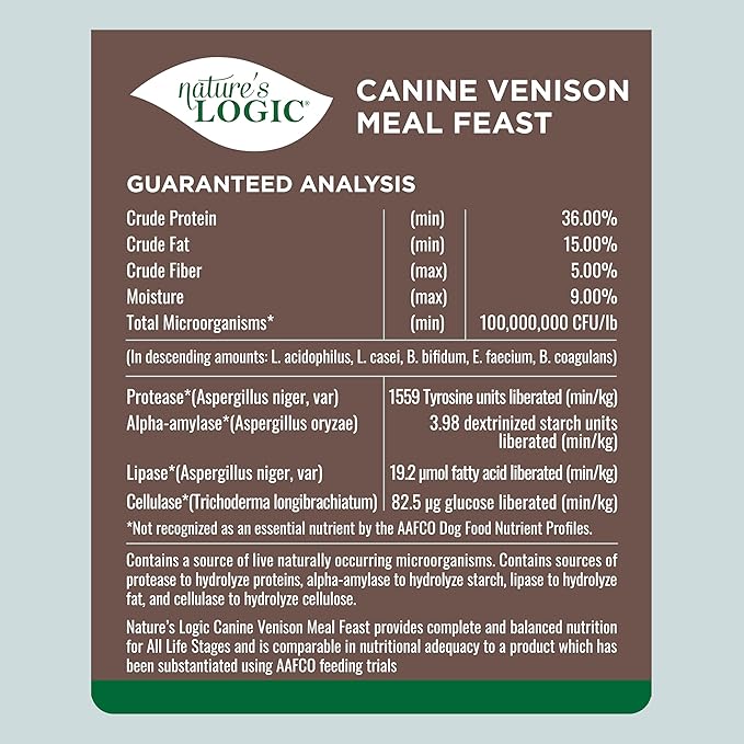 Nature's Logic Dry Dog Food - 100% Natural - No Synthetics - For All Ages, Sizes, Breeds - Free From Common Allergens, High Protein - Venison Meal Feast, 4.4lbs