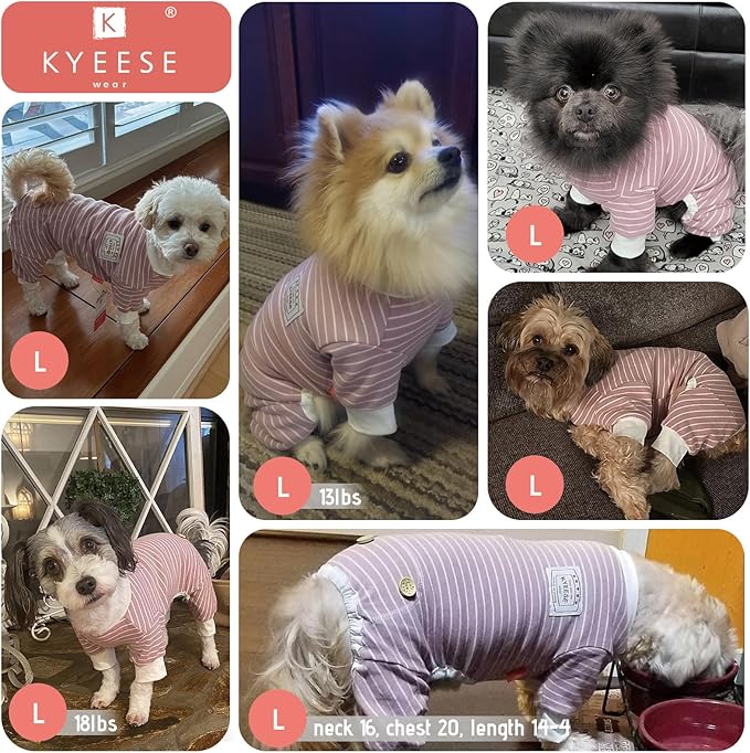 KYEESE Dog Pajamas Soft Striped Pet Jumpsuit Lightweight Doggie Jammies 4 Legs Dog Clothes Stretchable Pajamas Breathable Cozy Outfit Comfortable Onesie for Small Dogs,Ivory Brown Striped, Large