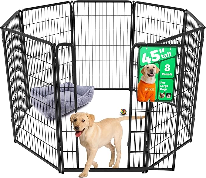 FXW Homeplus Unleashed Indoor Dog Playpen - Stress-Free and Safe Play, Heavy Duty 45 Inch 8 Panels Dog Pen for Large Dogs, Black│Patented