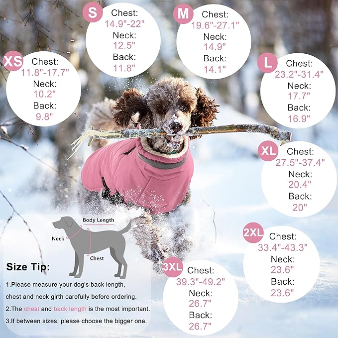 Dogcheer Dog Coat with Harness, Waterproof Dog Jacket Adjustable Winter Coat with Zipper, Christmas Puppy Snow Jacket Fleece Sweater for Small Medium Large Dogs - Light Pink L