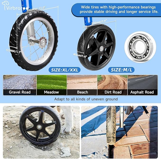 Dog Wheelchair for Back Legs, Dog Wheelchair with All-Terrain Tires & Durable Bearings, Large Dog Wheelchair for Back Legs, 48.5-66.1 lbs (L)