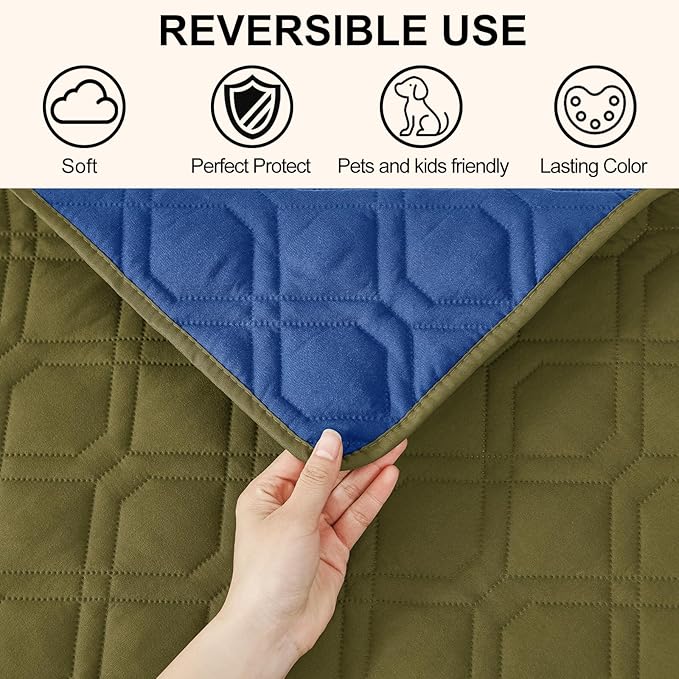 Smiry Waterproof Dog Blanket, 82x120 Inch Soft Pet Bed Cover Reversible, Washable Sofa Couch Furniture Protector for Small Medium Large Dog Puppy Cat, Green/Navy