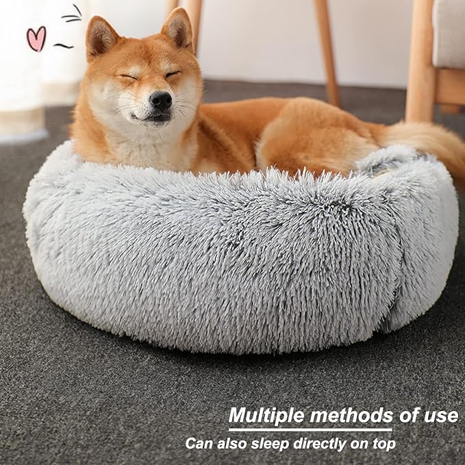 YUDANSI Cat Bed Hooded for Indoor Cats, Dog Bed with Large Covered Hood for Small Dogs Cats Puppy Kitty, Anti Anxiety Donut Cuddler, Anti Slip Plush Faux Fur Enclosed Pet Nest (Washable)(Gray-20inch)